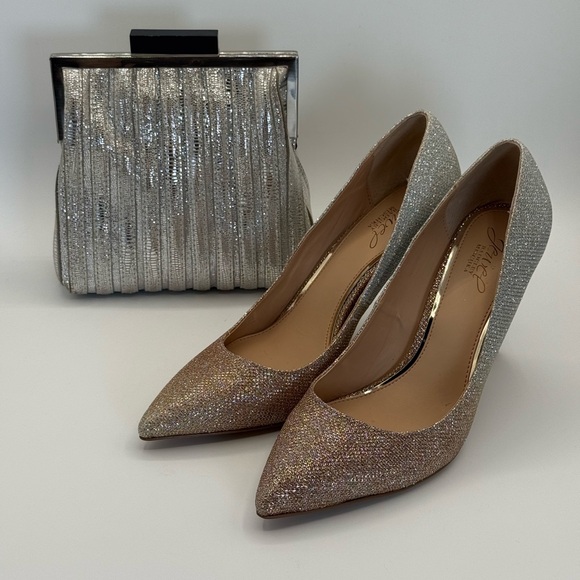 Annabel Ingall Platinum Lame' Leather Convertible Clutch Bag - Picture 16 of 17